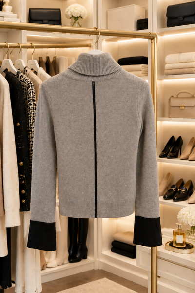 Cowlneck Pullover 100% Cashmere Sweater Flint Grey