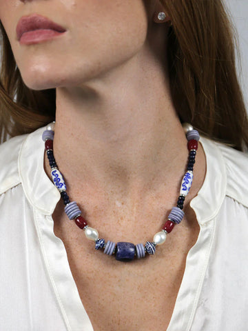 Indigo Blue Beaded Necklace