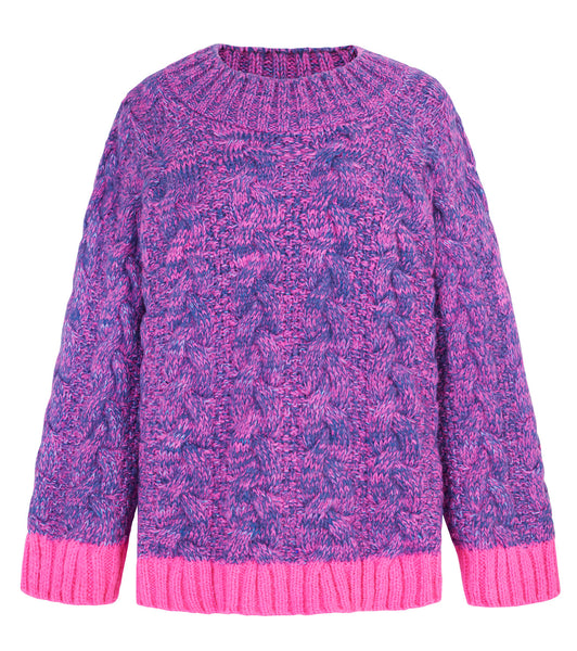 Cara & The Sky - Jennie Cable High Neck Balloon Sleeve Jumper - Denim,Cara & The Sky - Shopidpearl