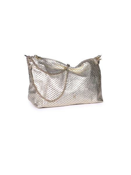 Mallow Perforated Gold Lamb Leather Medium Handbag,Craie Studio - Shopidpearl