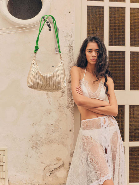 Mallow Perforated Gold Lamb Leather Medium Handbag,Craie Studio - Shopidpearl