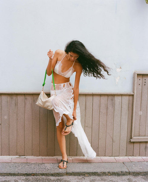 Mallow Perforated Gold Lamb Leather Medium Handbag,Craie Studio - Shopidpearl