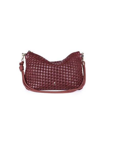 Mallow Lamb Leather Zip Top Handbag Burgundy Weave