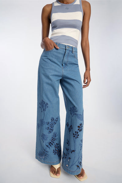 Ecube Floral Wide Leg Jean,Munthe - Shopidpearl