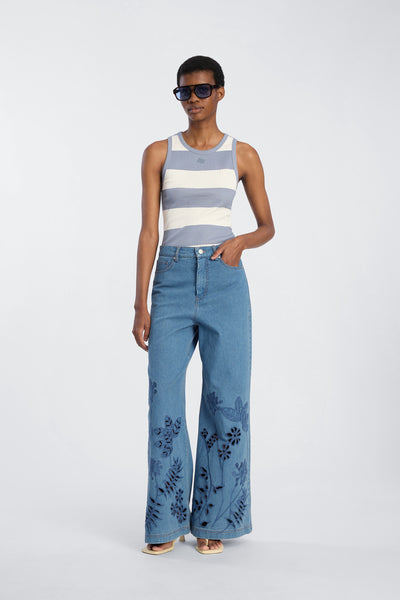Ecube Floral Wide Leg Jean,Munthe - Shopidpearl