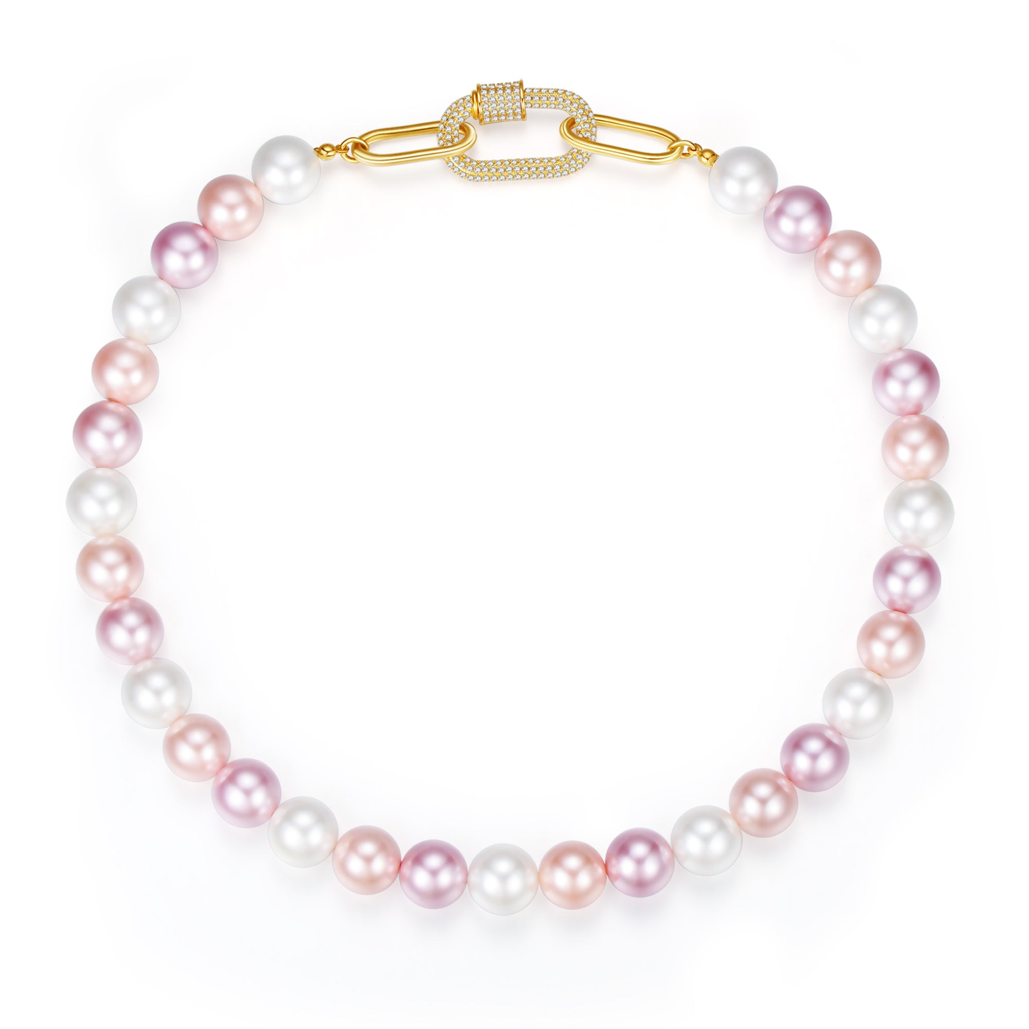 Classicharms Pink Shell Pearl Necklace with Gem-Encrusted  Carabiner Lock - shopidPearl