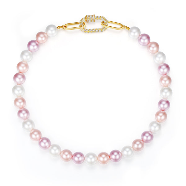 Classicharms Pink Shell Pearl Necklace with Gem-Encrusted  Carabiner Lock - shopidPearl