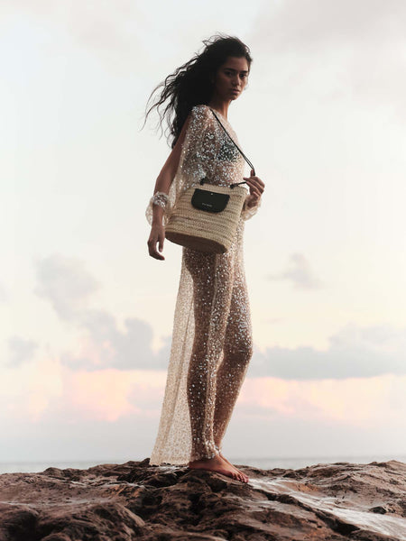 Crush Choco Basket Canvas & Calf Leather Medium Handbag,Craie Studio - Shopidpearl