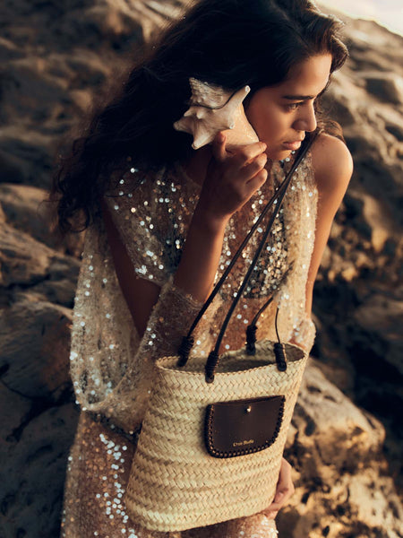 Crush Choco Basket Canvas & Calf Leather Medium Handbag,Craie Studio - Shopidpearl