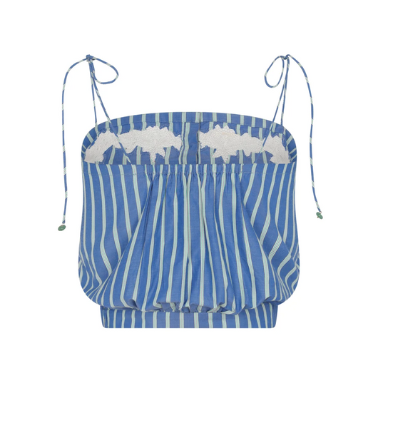 Paula Cotton Blue Striped Lace Top