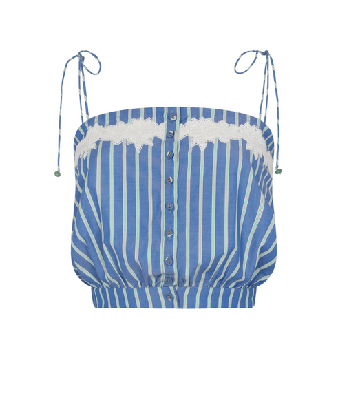 Paula Cotton Blue Striped Lace Top