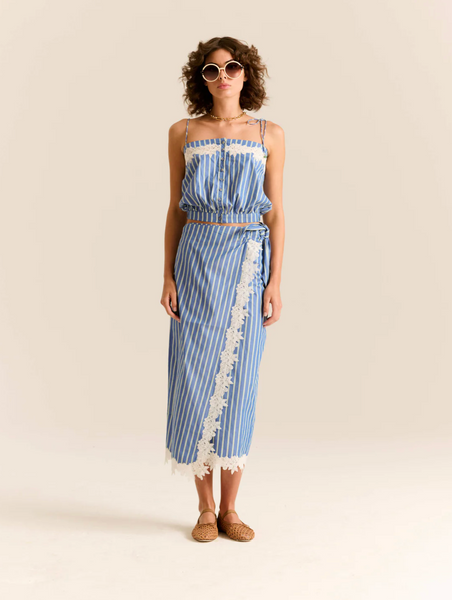 Paula Cotton Blue Striped Lace Top