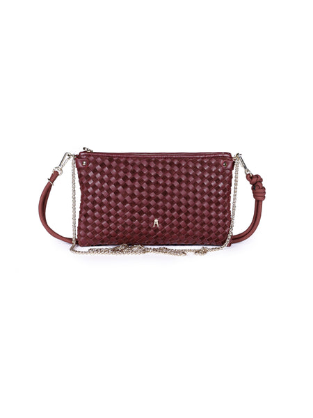 Pillow Lamb Leather Zip Top Small Handbag Burgundy Braid