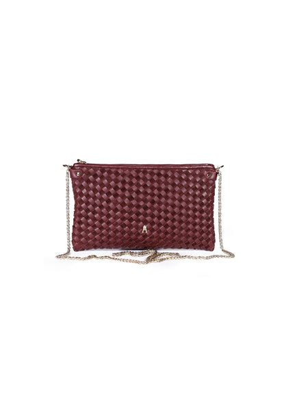 Pillow Lamb Leather Zip Top Small Handbag Burgundy Braid