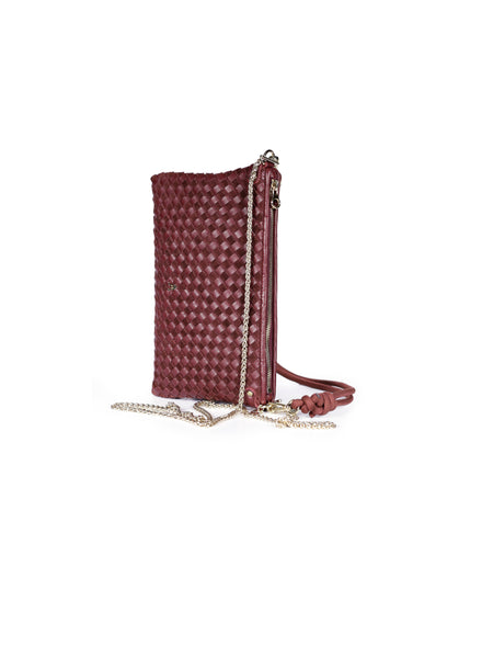Pillow Lamb Leather Zip Top Small Handbag Burgundy Braid
