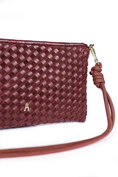 Pillow Lamb Leather Zip Top Small Handbag Burgundy Braid