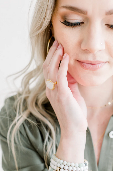 Rainbow Moonstone Cosmo Gold Pave Ring