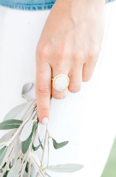 Rainbow Moonstone Cosmo Gold Pave Ring