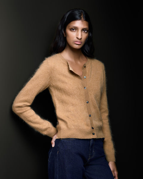 Ophelia Cardigan 100% Cashmere Sweater Camel