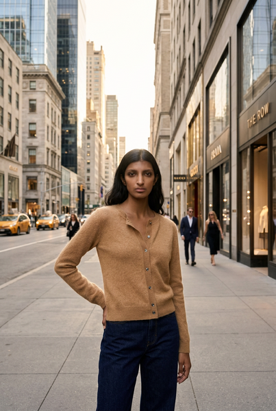 Ophelia Cardigan 100% Cashmere Sweater Camel