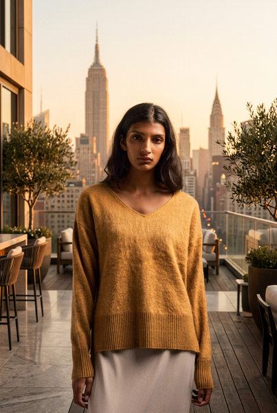 Vneck Pullover 100% Cashmere Sweater Camel