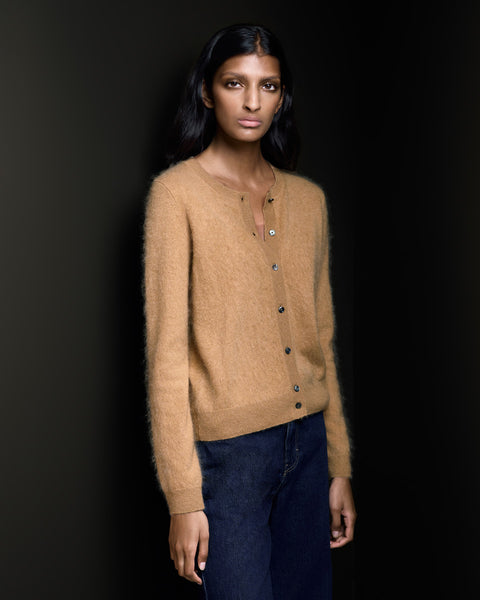 Ophelia Cardigan 100% Cashmere Sweater Camel