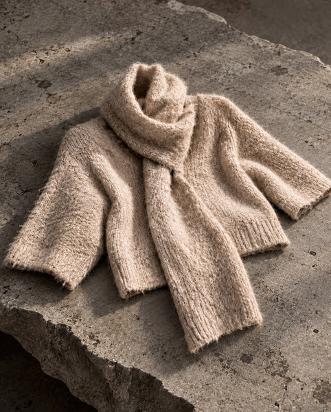 Silk Pullover Sweater with Detachable Scarf Shitake Beige