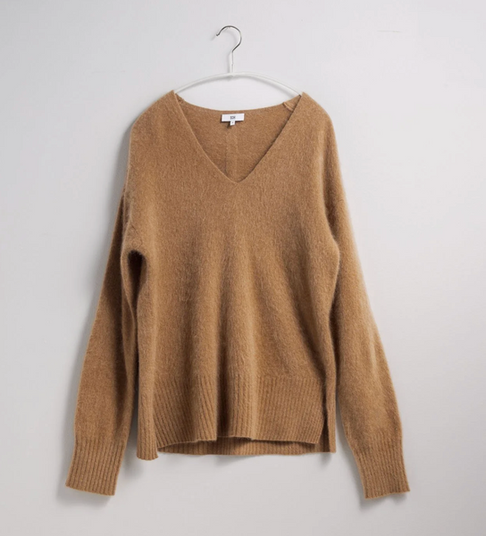 Vneck Pullover 100% Cashmere Sweater Camel