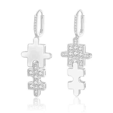 Classicharms Silver Jigsaw Puzzle Drop Earrings - shopidPearl