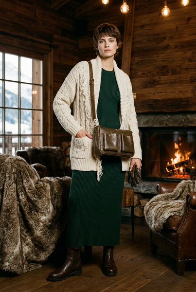 System Zip Top Pocket Handbag Umber