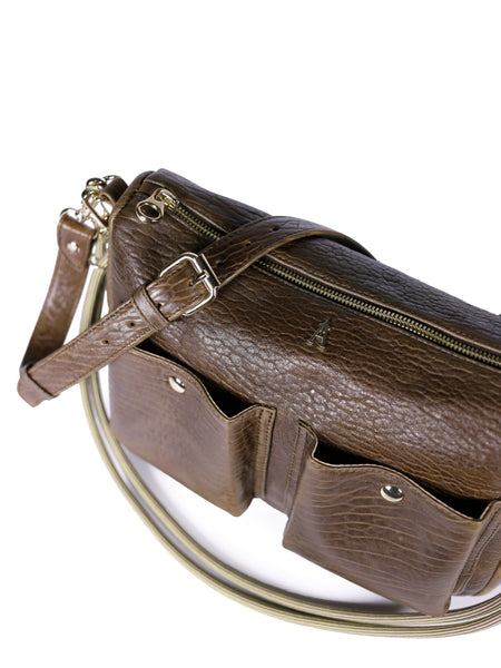 System Zip Top Pocket Handbag Umber