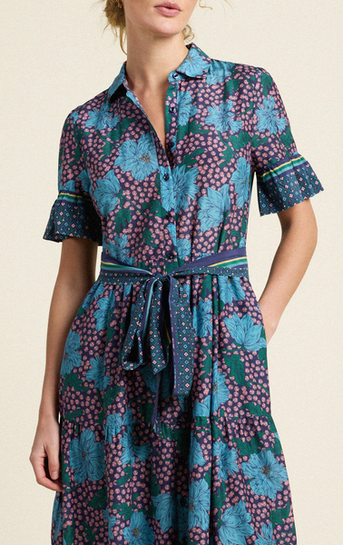 Martine Maxi Floral Dress Blue Midnight Trellis