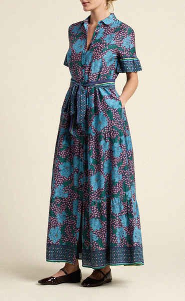 Martine Maxi Floral Dress Blue Midnight Trellis