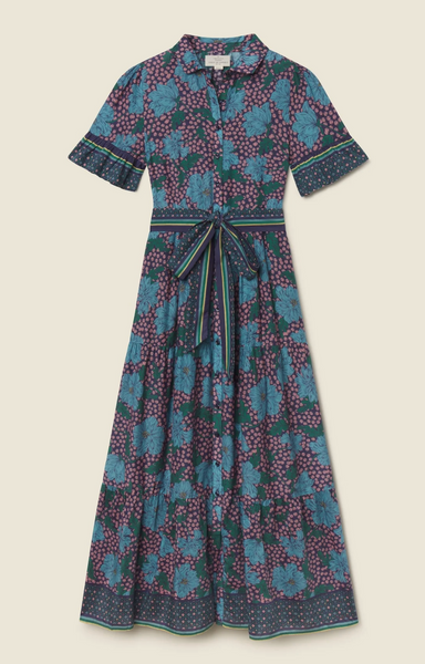 Martine Maxi Floral Dress Blue Midnight Trellis