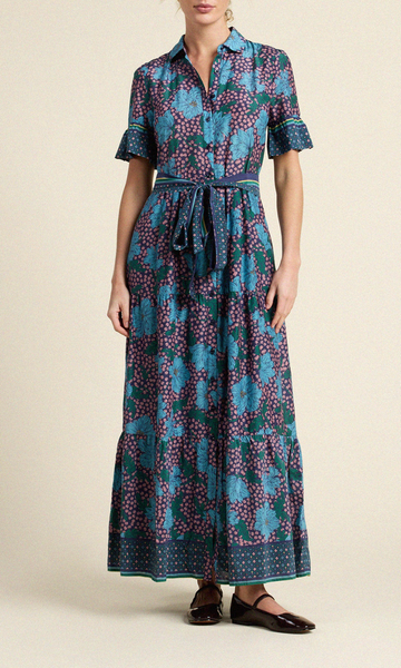 Martine Maxi Floral Dress Blue Midnight Trellis