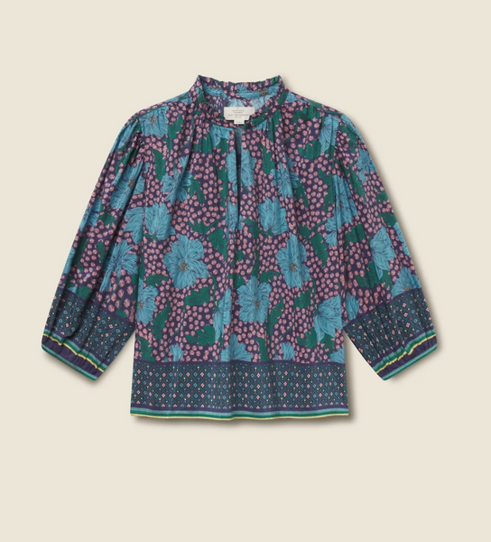 Orly Floral Blouse Blue Midnight Trellis