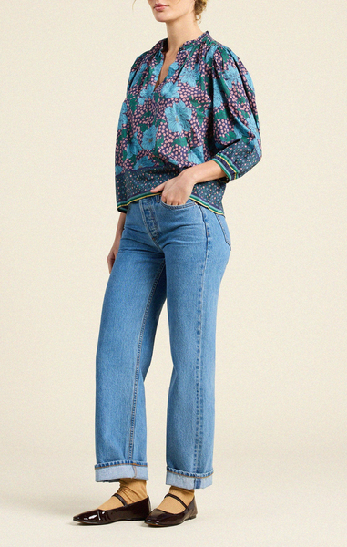Orly Floral Blouse Blue Midnight Trellis