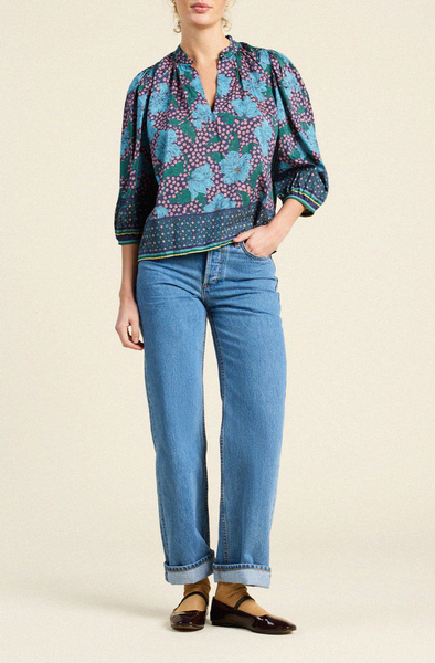Orly Floral Blouse Blue Midnight Trellis