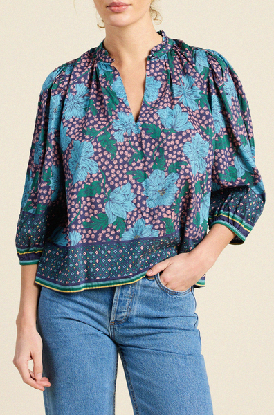 Orly Floral Blouse Blue Midnight Trellis