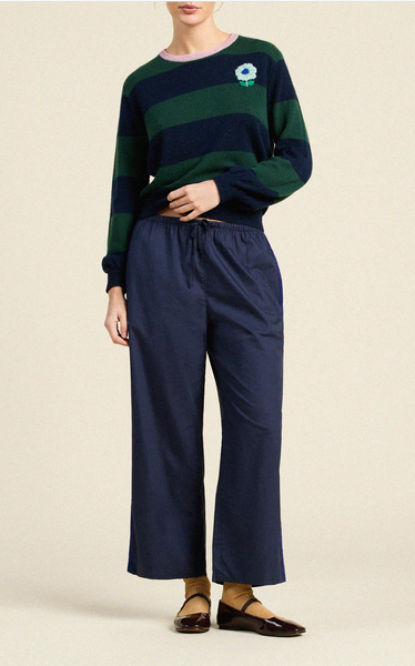 Ryann 100% Cashmere Sweater Navy Green Stripe