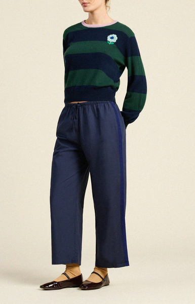 Ryann 100% Cashmere Sweater Navy Green Stripe