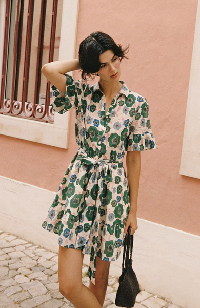 Martinique Cotton Floral Bloom Mini Dress,Trovata - Shopidpearl