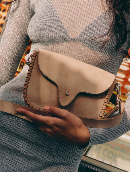 West Nubuck Hemp Calf Leather Small Handbag,Craie Studio - Shopidpearl