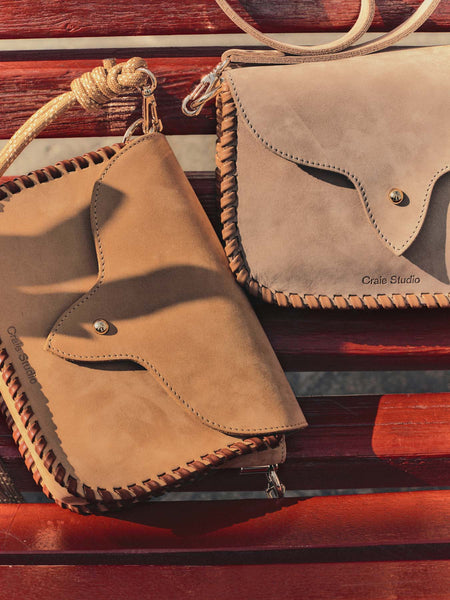 West Nubuck Hemp Calf Leather Small Handbag,Craie Studio - Shopidpearl