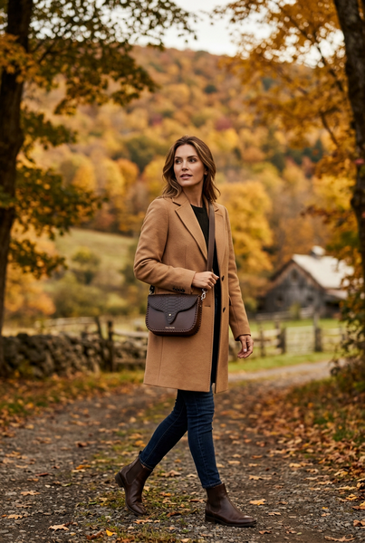 West Calf Leather Small Saddle Bag Choco Brown