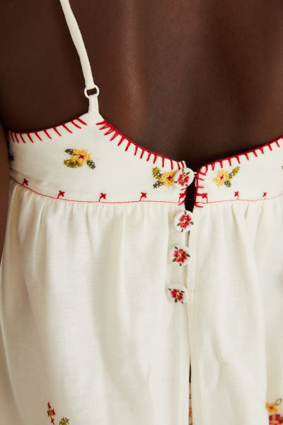 Off White Flower Embroidery Sleeveless Blouse