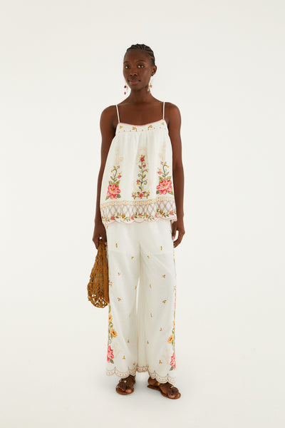 Off White Flower Embroidery Sleeveless Blouse