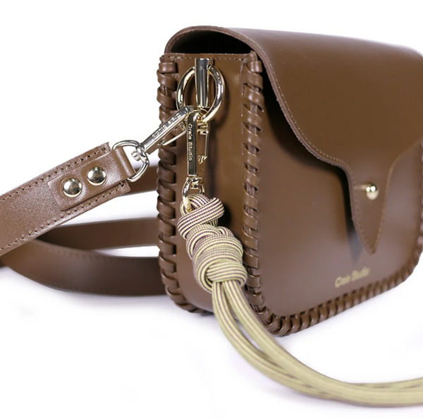 Wish Calf Leather Saddle Bag Bronzo Taupe