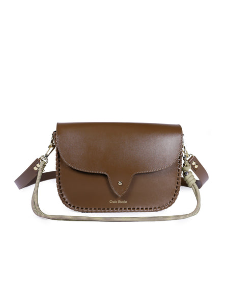 Wish Calf Leather Saddle Bag Bronzo Taupe
