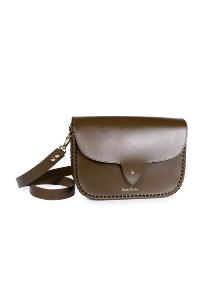 Wish Calf Leather Saddle Bag Bronzo Taupe